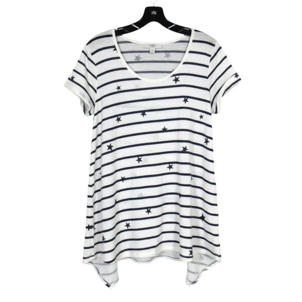 MOA MOA Black Stars/Navy Stripes SLUB KNIT Shark Bite Hem SWING BLOUSE/TOP Sz 1X